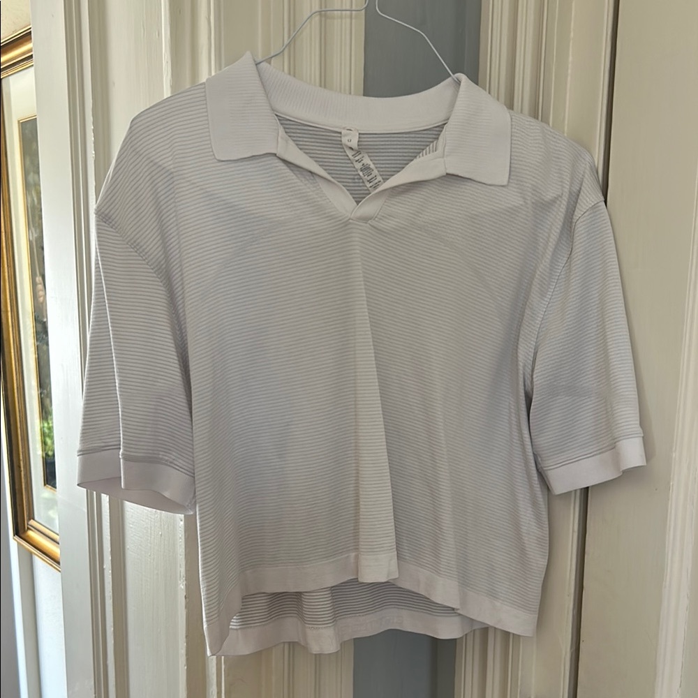 White Striped crop Polo Shirt Lululemon